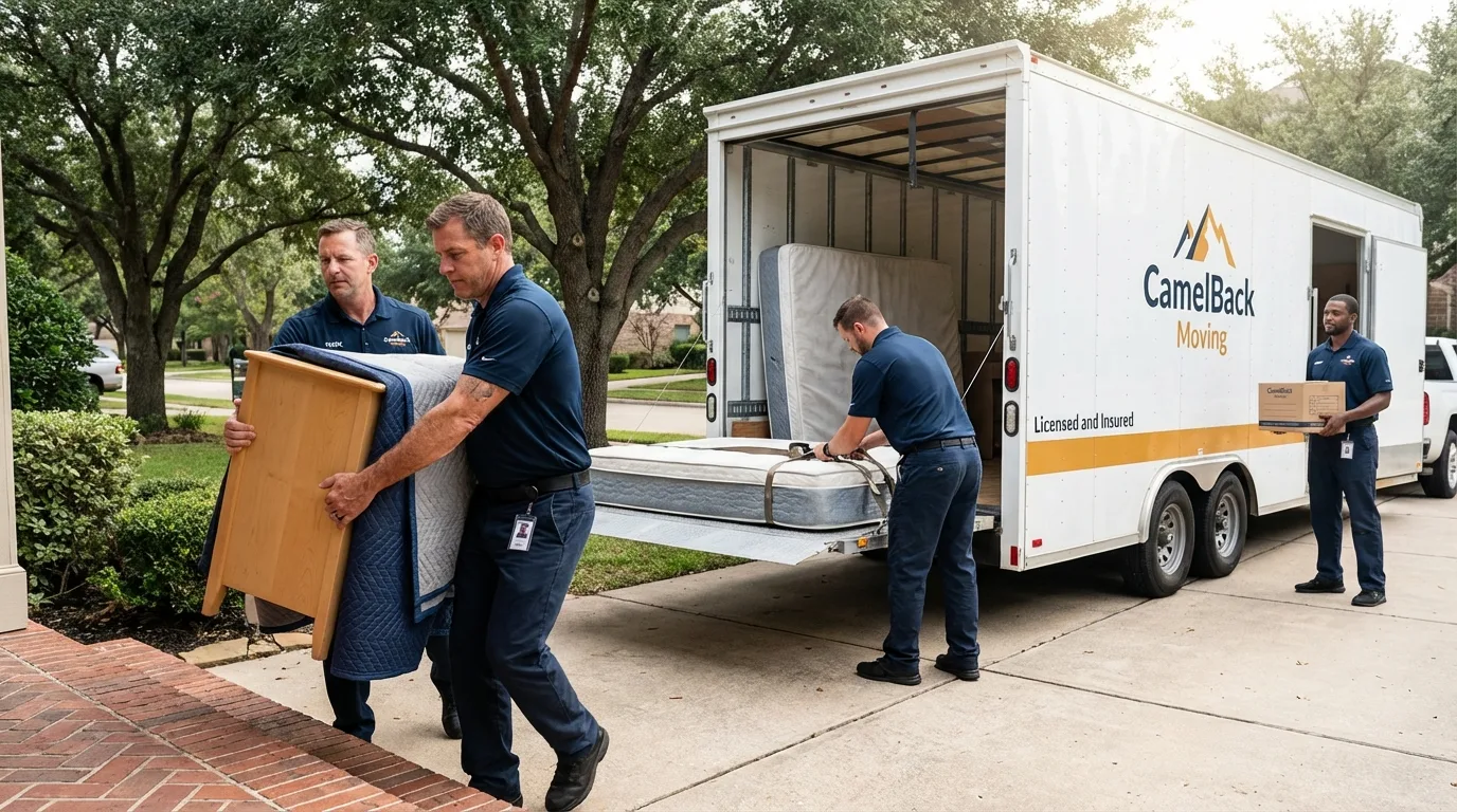 Crew loading residential truck for cross-state move from Sharon Springs, KS